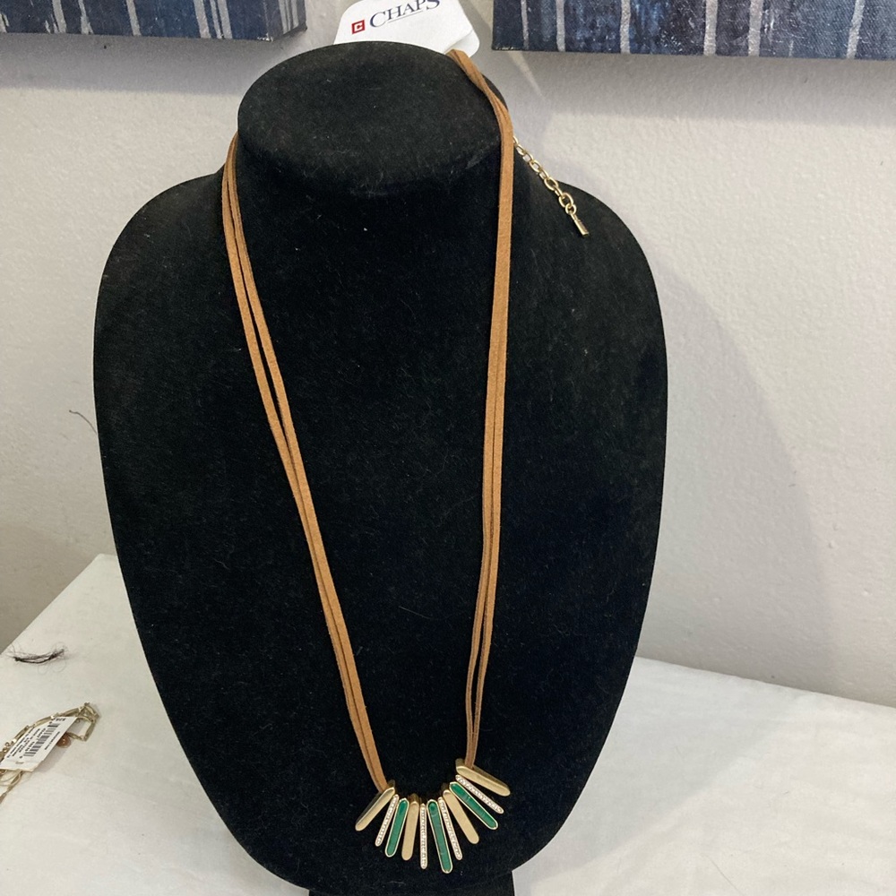 5-24 Chaps cord necklace brass look long NWT
